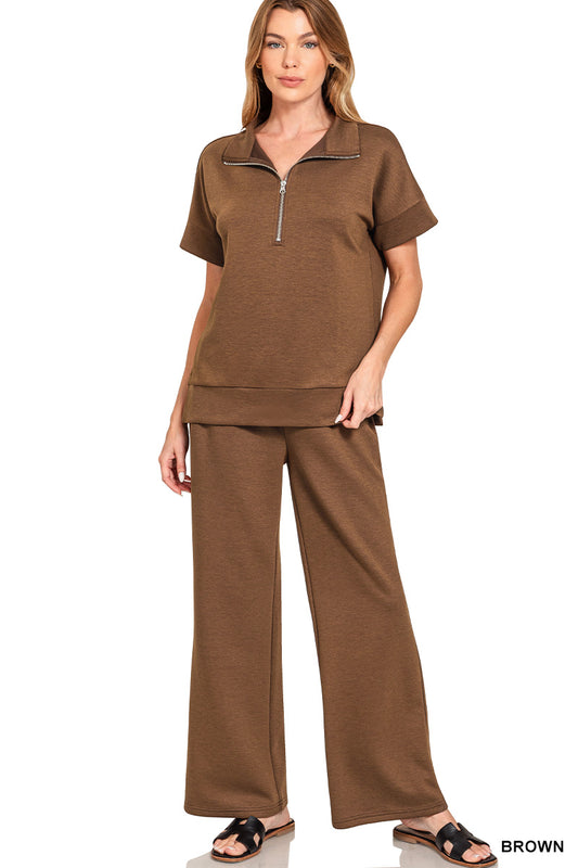 Scottie High Neck Top & Pants Set- Brown