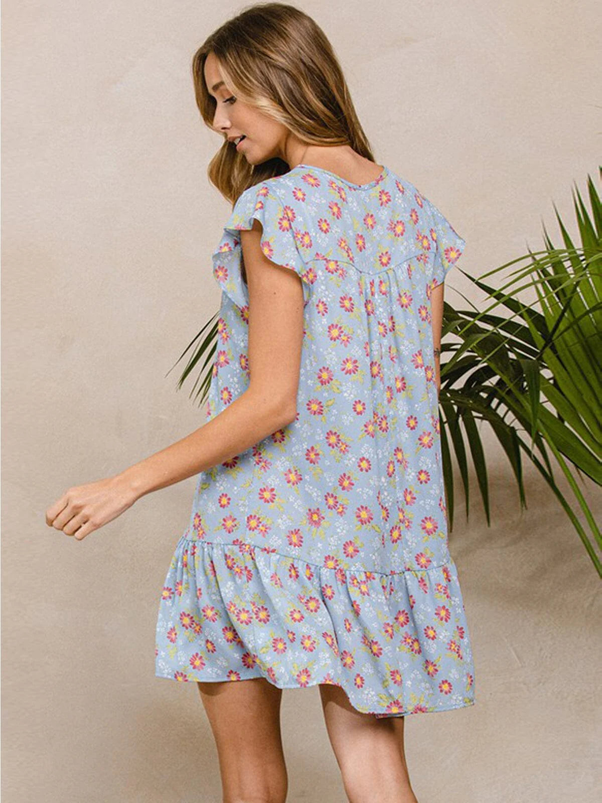 Short On Time Mini Dress - Blue Floral
