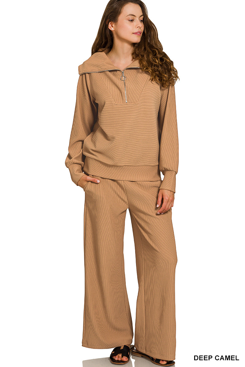 Stevie Ribbed Pants Set - Brown