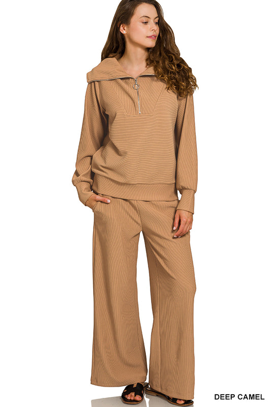 Stevie Ribbed Pants Set - Brown