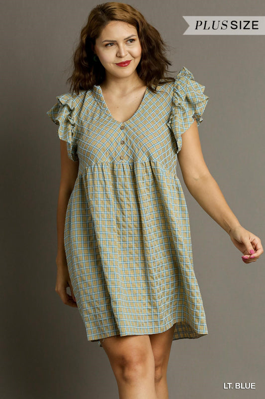 Sylvia V-Neck A-Line Dress - Blue