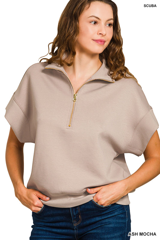 Tatum High Neck Short Sleeve Pullover - Ash Mocha