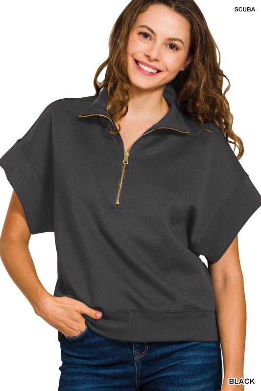 Tatum High Neck Short Sleeve Pullover - Black