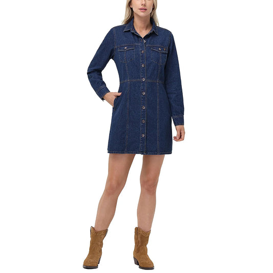 Denim Button Dress - Dark