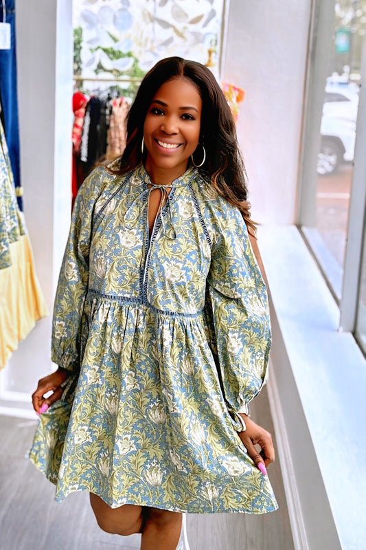 The Confidence Boost Dress - Blue Printed