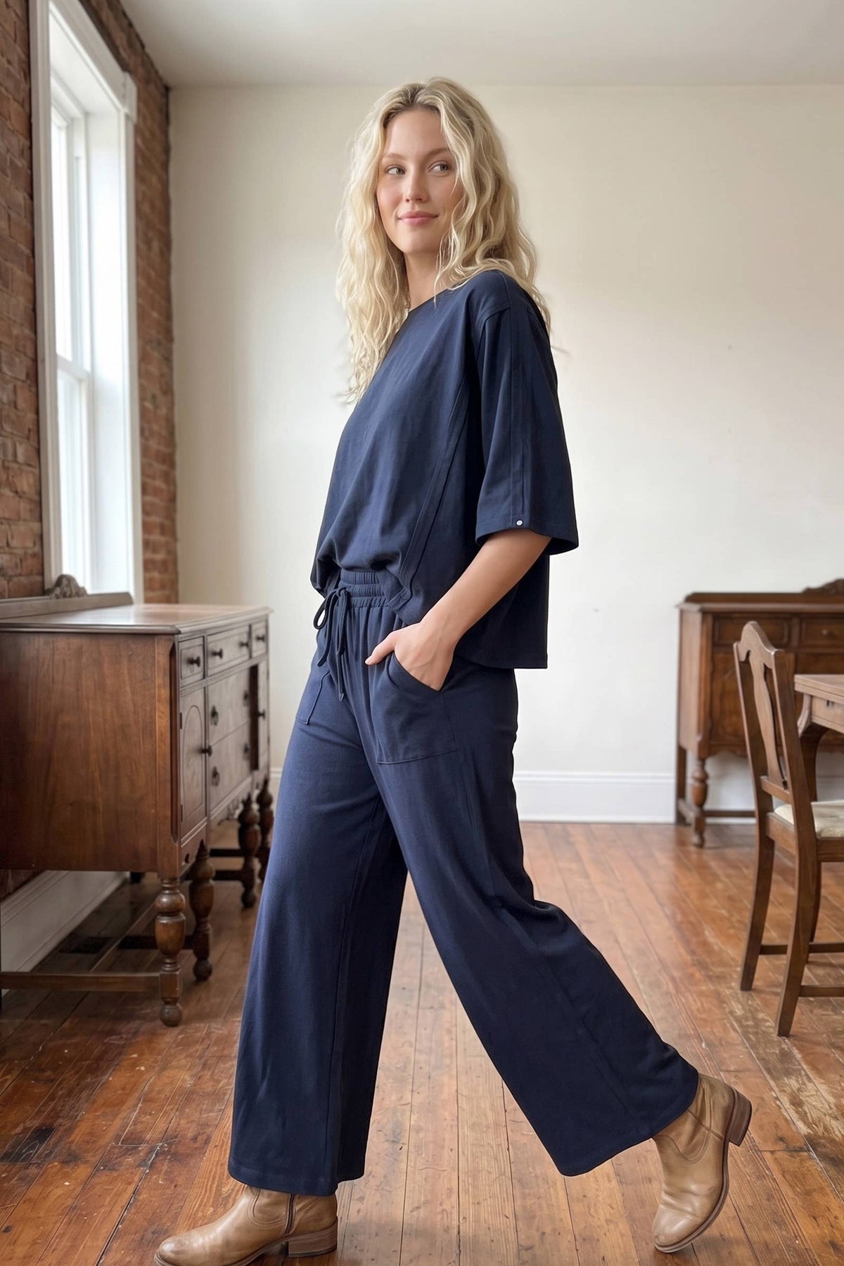 Navy Brushed Boxy Lounge Set