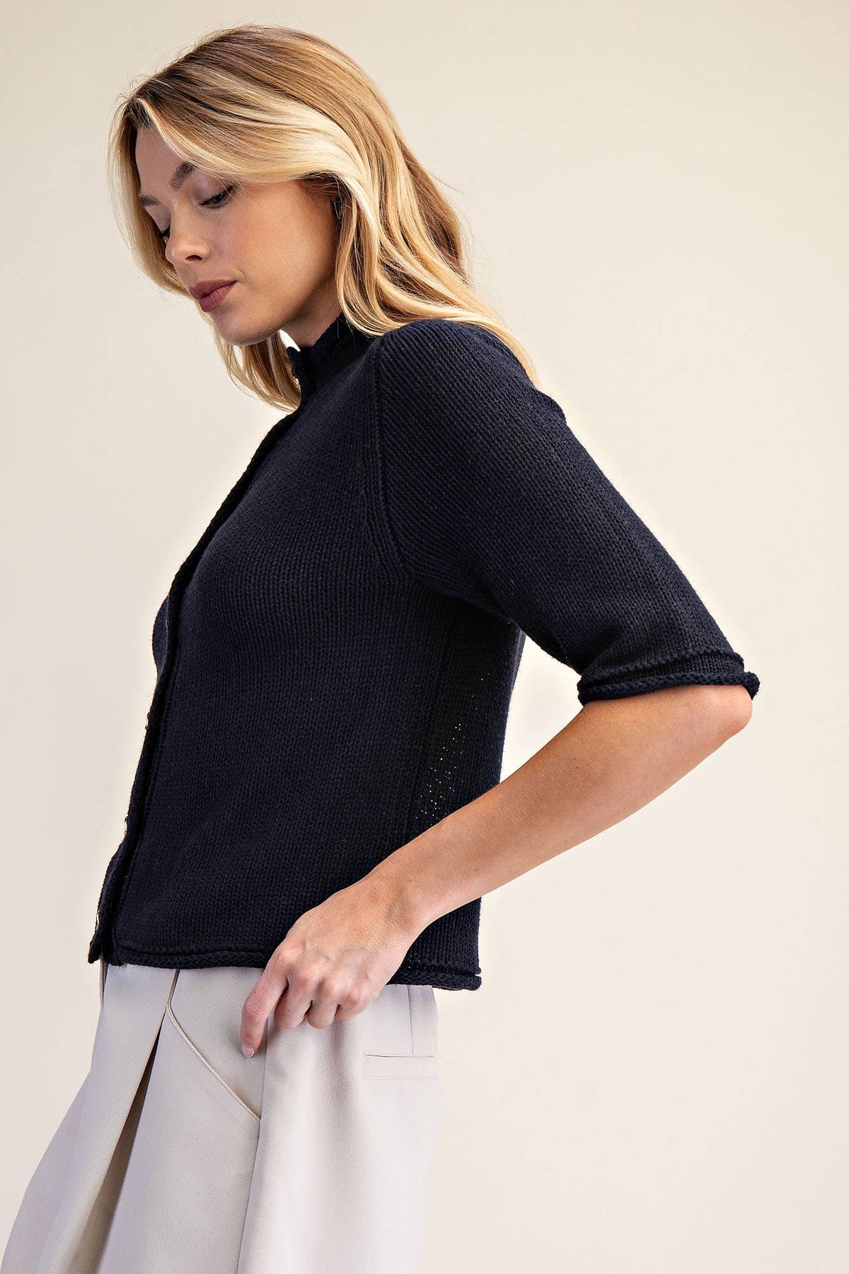 Navy Short Sleeve Sweater Cardigan