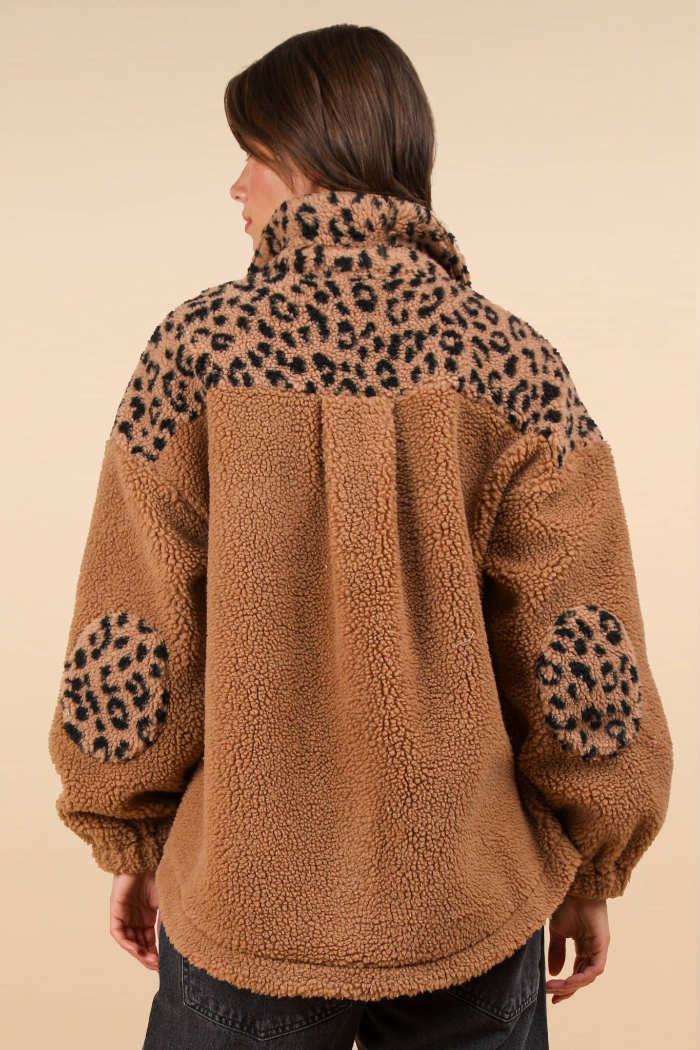 Part Of Leopard Printed Fleece Jacket - LEOPARD CARAMEL