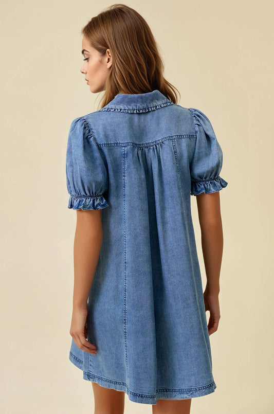 DENIM BUTTON DOWN DRESS - DENIM