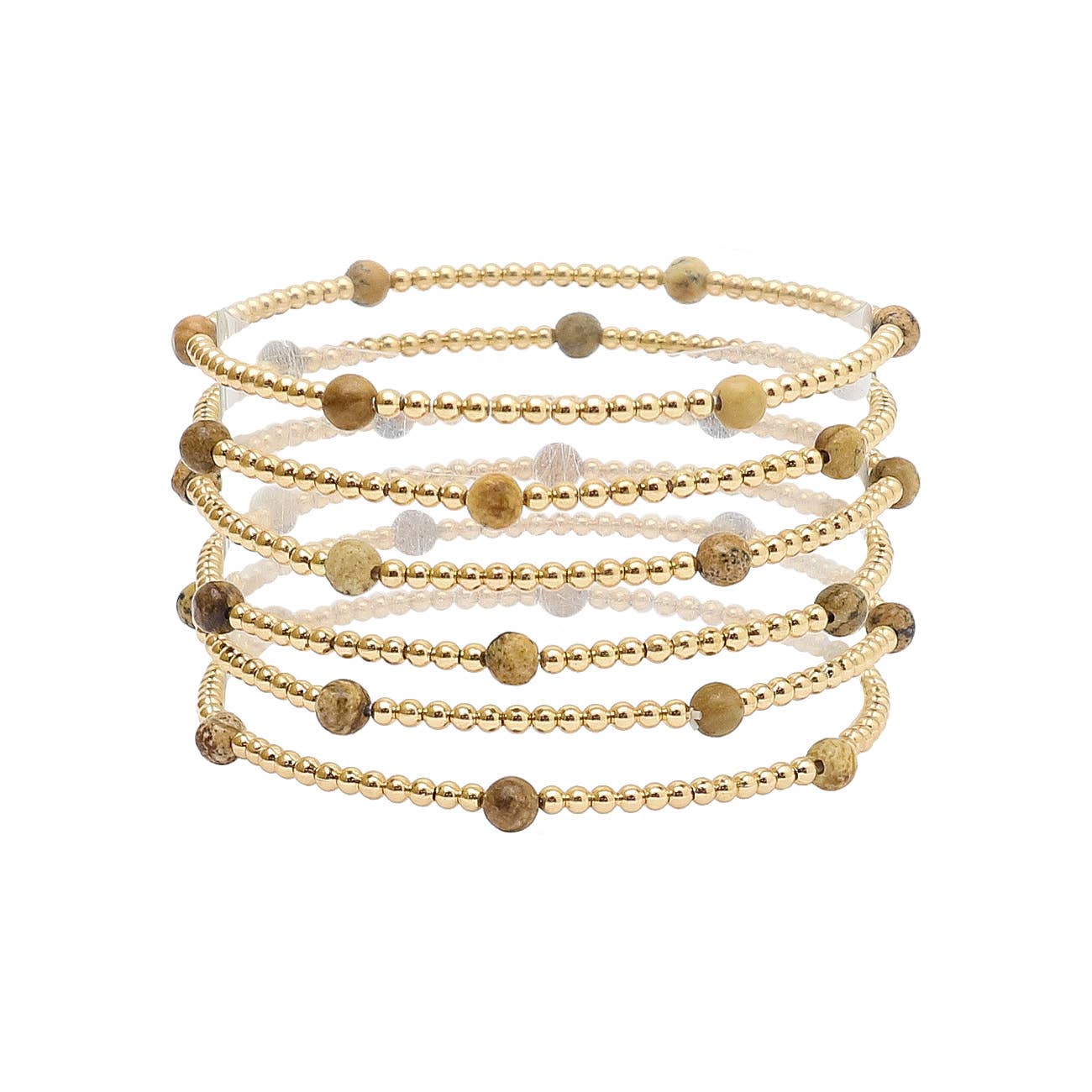Gold Beaded and Color Stretch Bracelets: Brown