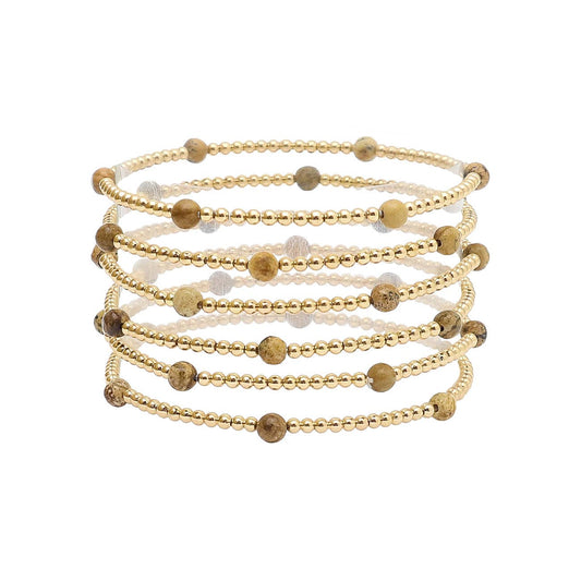 Gold Beaded and Color Stretch Bracelets: Brown