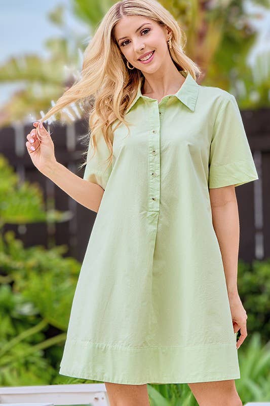 Solid Shirt Dress: Lime