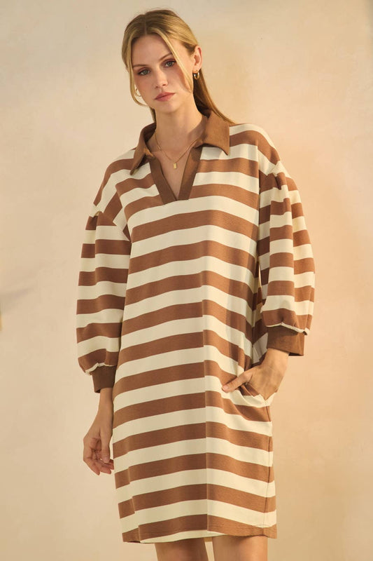 Taylor Striped Ottoman Dress - Olive
