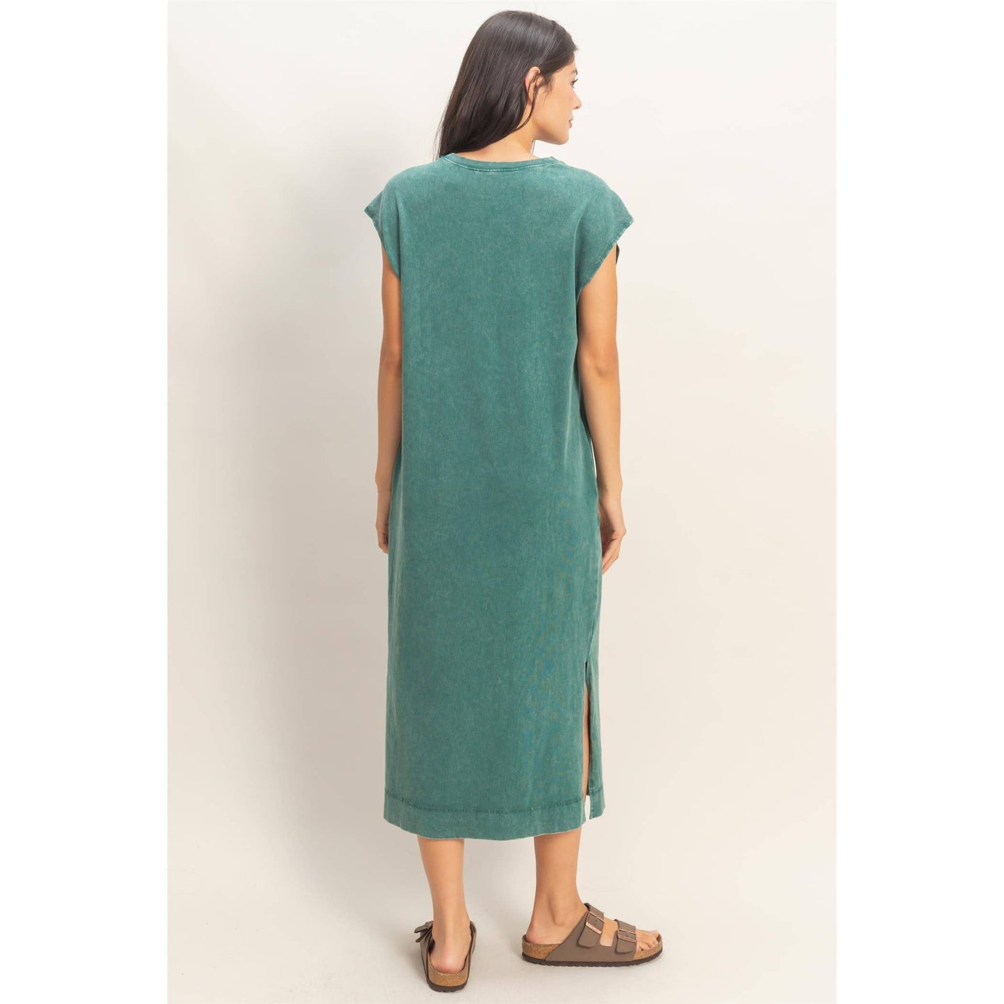 Cap Sleeve Midi Dress: DARK TEAL