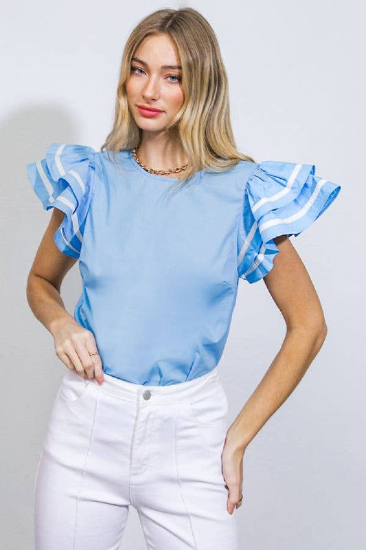 Ava Solid Woven Top - Blue