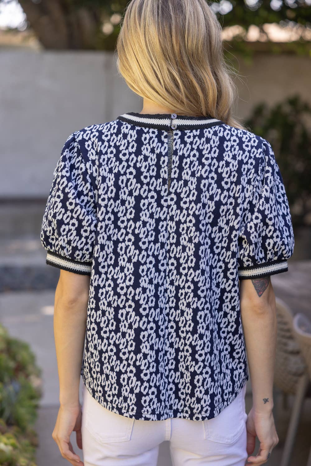 Eagle Ready Floral Accent Knit Top - Navy