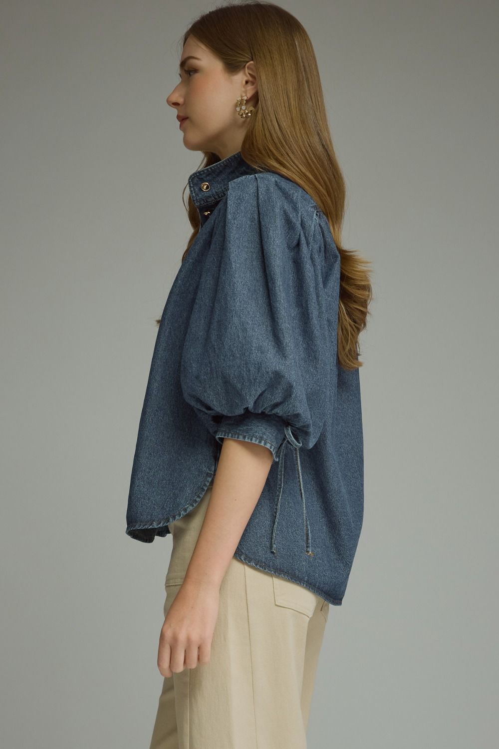 Denim Puff Sleeve Tie Top