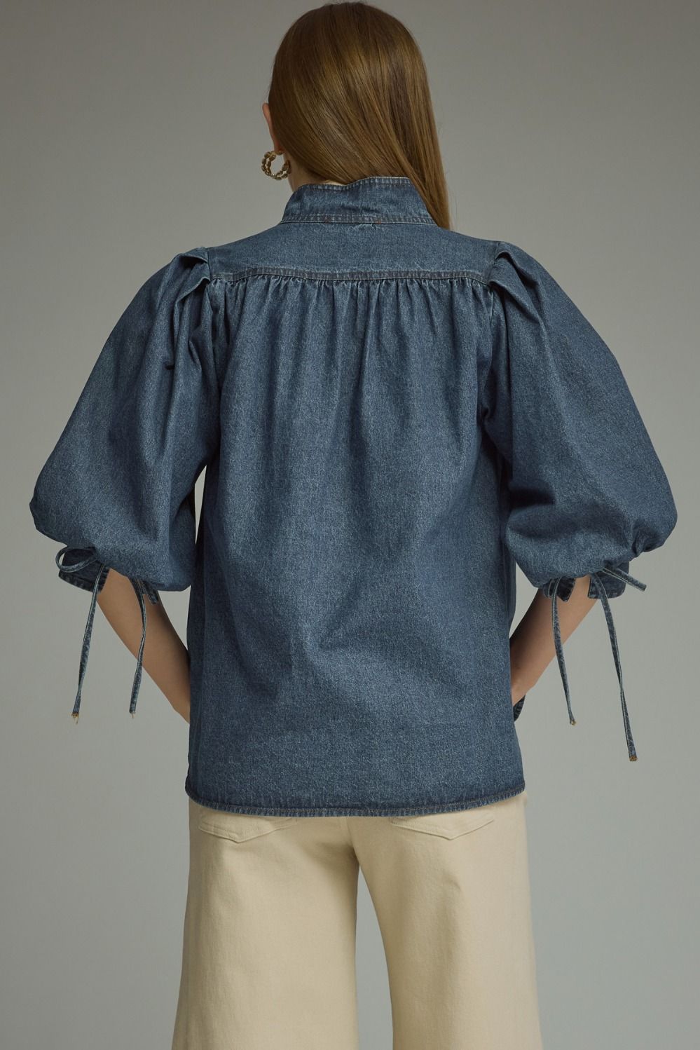 Denim Puff Sleeve Tie Top