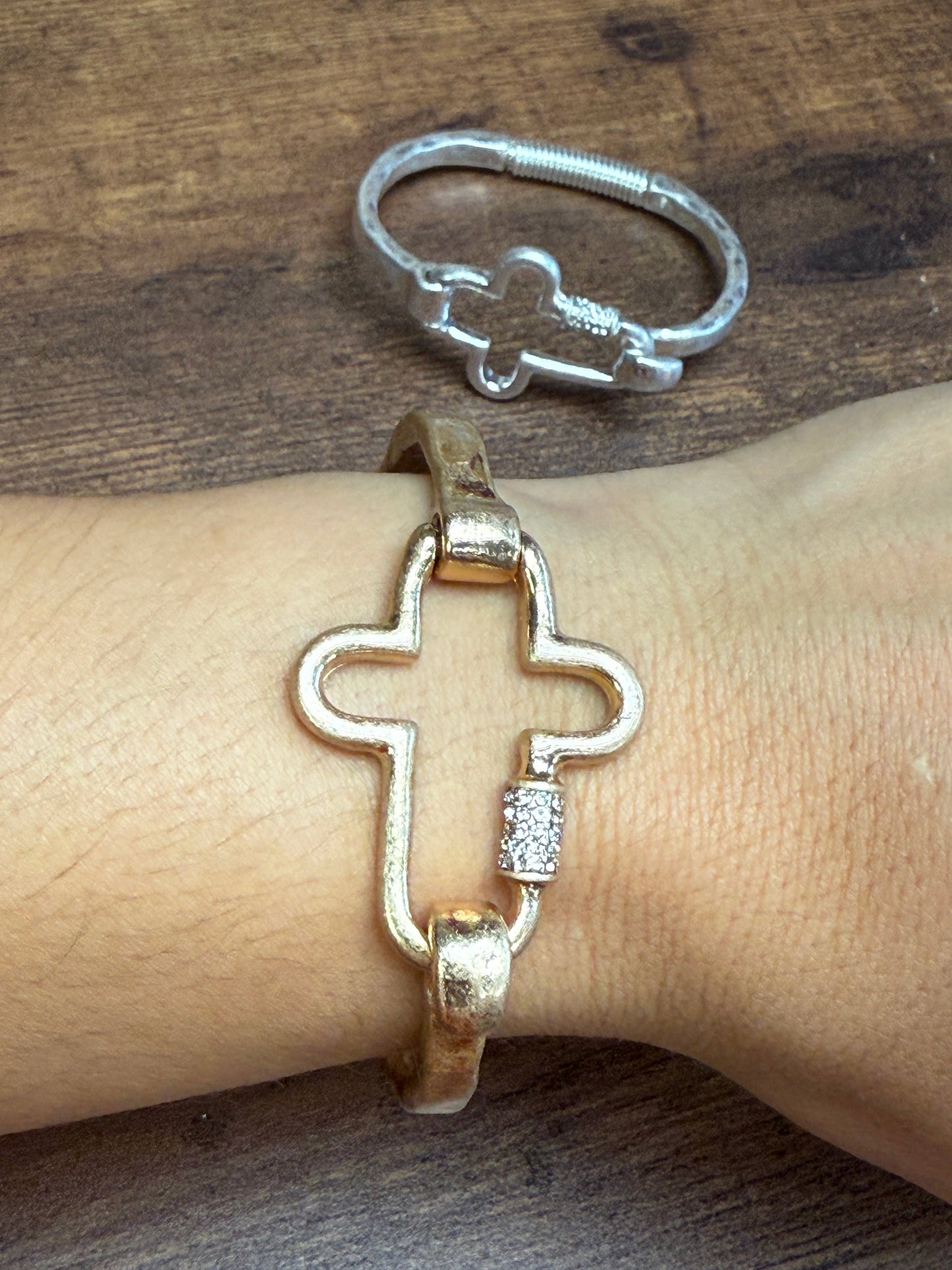 BLING Cross Cuff Bracelet- Gold