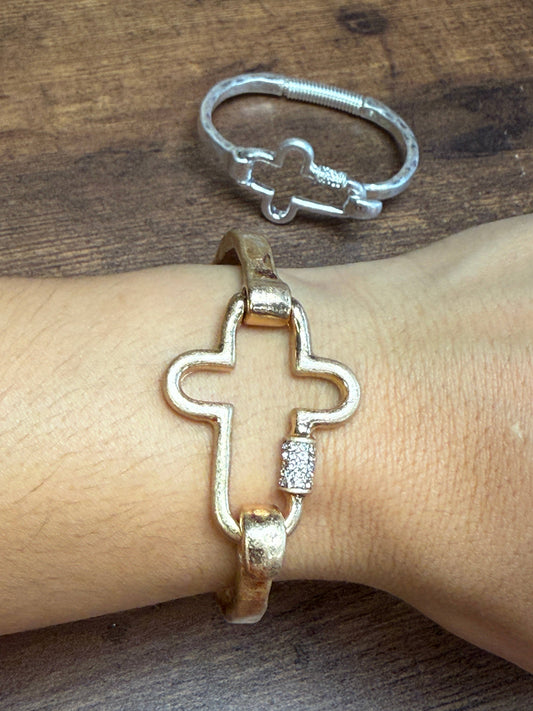 BLING Cross Cuff Bracelet- Gold