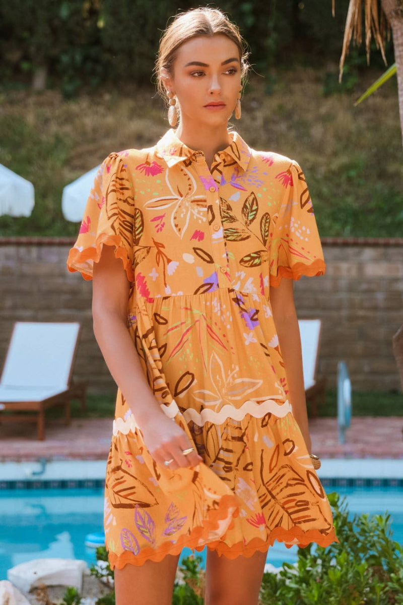 Talk About Me Printed Baby Doll Dress - Tangerine