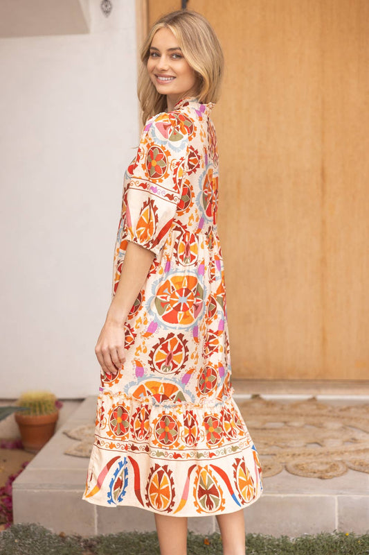 Meadow Ruffled Midi Dress - Orange