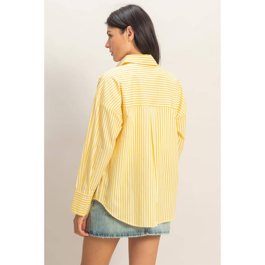 Cyrena Striped Button-Up Shirt - YELLOW