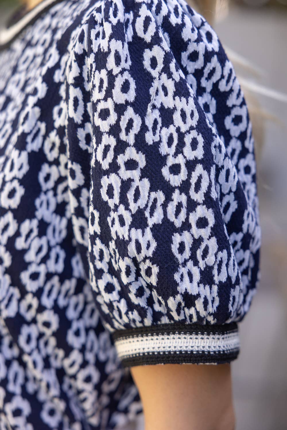 Eagle Ready Floral Accent Knit Top - Navy