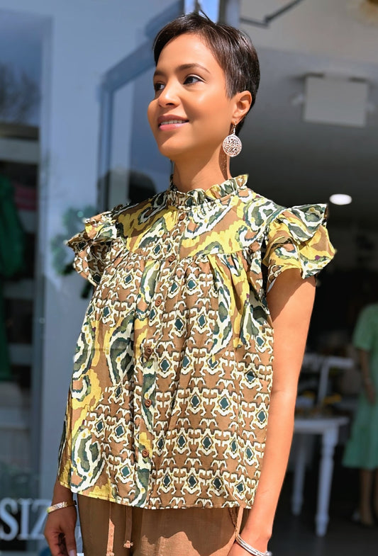 Never Lost Ruffle Sleeve Top - Print