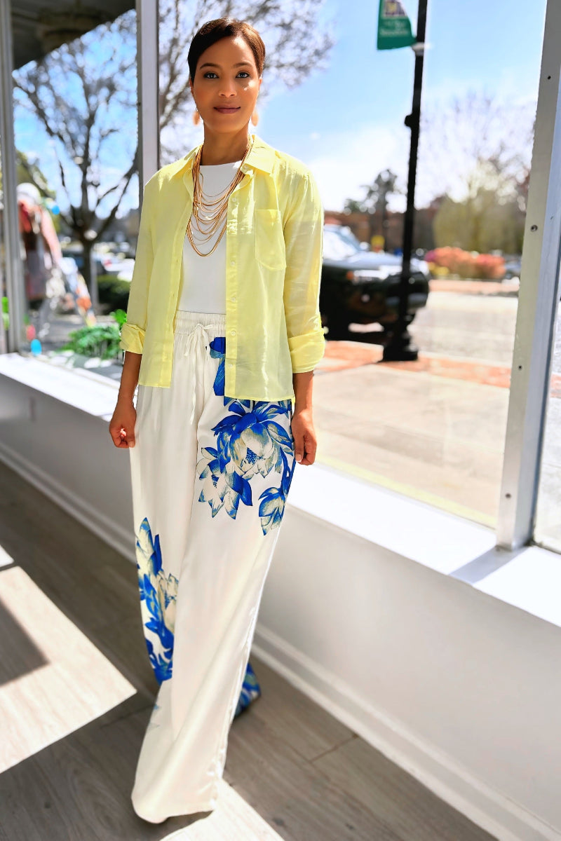 The Power Move Printed Pants - Blue and Ivory